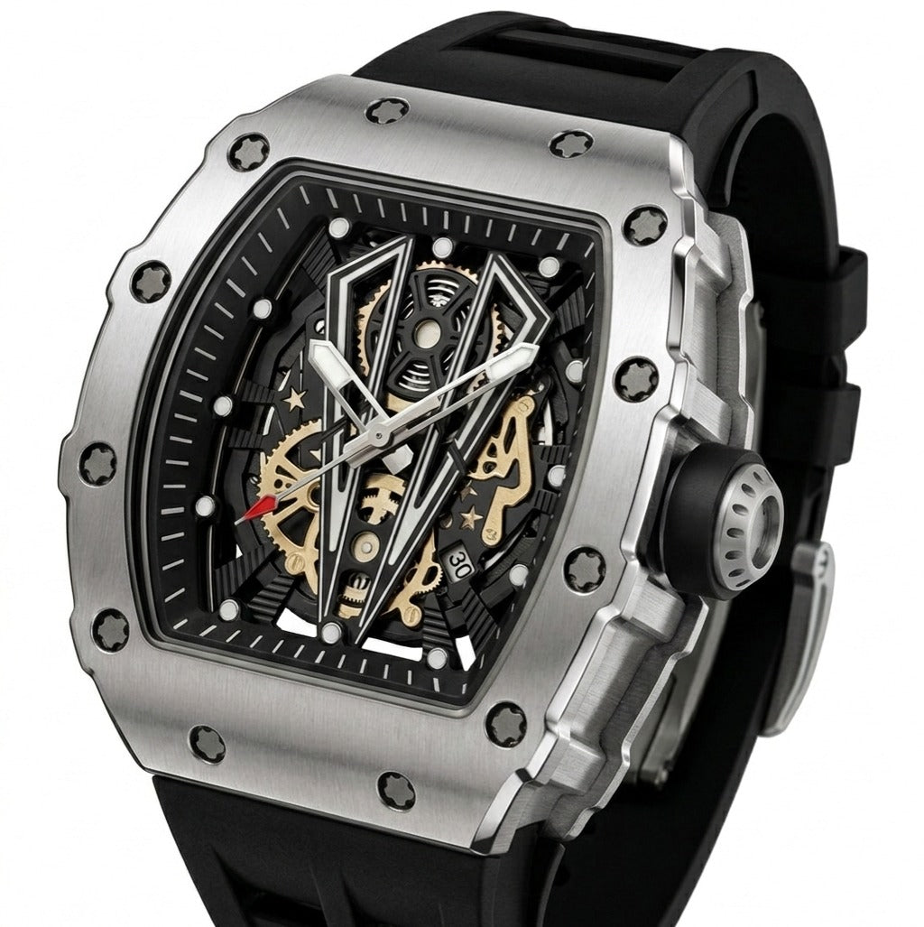 Luxury watch with intricate design on a white background