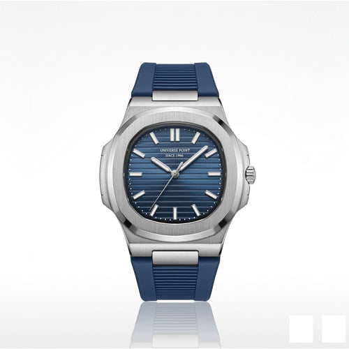 Watch with blue strap and blue dial on a white background