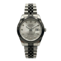 silver watch with a silver and black band